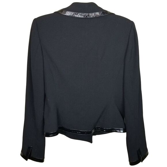 Elie Tahari Womens Virgin Wool Blazer Leather Trim Size 6 Classic Dark Academia - Picture 7 of 9